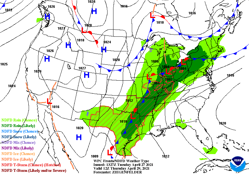 Surface forecast map for Thursday